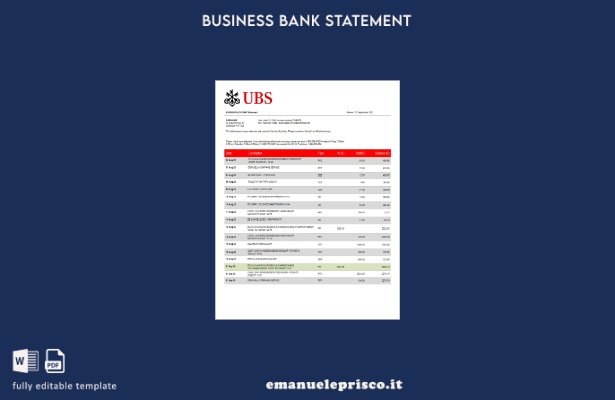 stile verificato Estratto conto corrente aziendale UBS Bank Modello Word e PDF